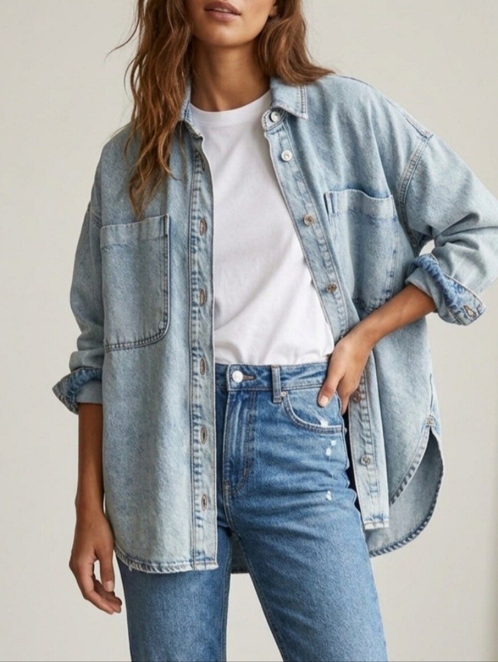 ZARA Z1975 Oversized Denim Blue Washed Overshirt / Jacket